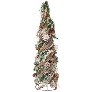 Northlight Flocked Snowflakes and Pinecones Twisted Twig Artificial Christmas Tree - 24.25" - 1 of 4