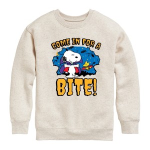 Boys' - Peanuts - Snoopy Come In For A Bite Graphic Long Sleeve Fleece Sweatshirt - 1 of 4