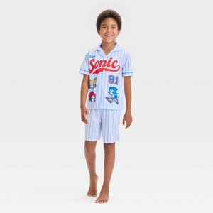 Boys' Sonic the Hedgehog 2pc Short Sleeve Baseball Jersey Coat Pajama Set - White - 1 of 4