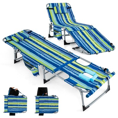 Tangkula 2 PCS Folding Chaise Lounge Chair Sunbathing Recliner w/ Removable Pillow Navy Blue