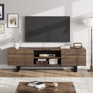 Industrial TV Stand for 80 Inch, Modern Entertainment Center with 2 Drawers, Wooden Media Cabinet with Heavy Duty Leg and Open Storage - 1 of 4