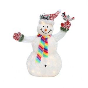 LuxenHome 3Ft Lighted Snowman with Bird, Festive Outdoor Christmas Display White, Red, Green, Multi - 1 of 4