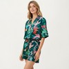 Anna-Kaci Lounge Women's Tropical Bird Print Satin Pajama Set with Short Sleeve Button-Up Top and Relaxed Fit Elastic Waist Shorts - 2 of 4