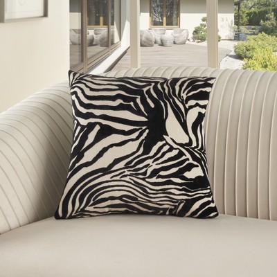 Sofia Black and White Zebra Velvet 18" Square Throw Pillow