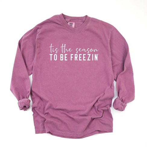 Simply Sage Market Women's Tis The Season To Be Freezin Long Sleeve Garment Dyed Tee - image 1 of 4