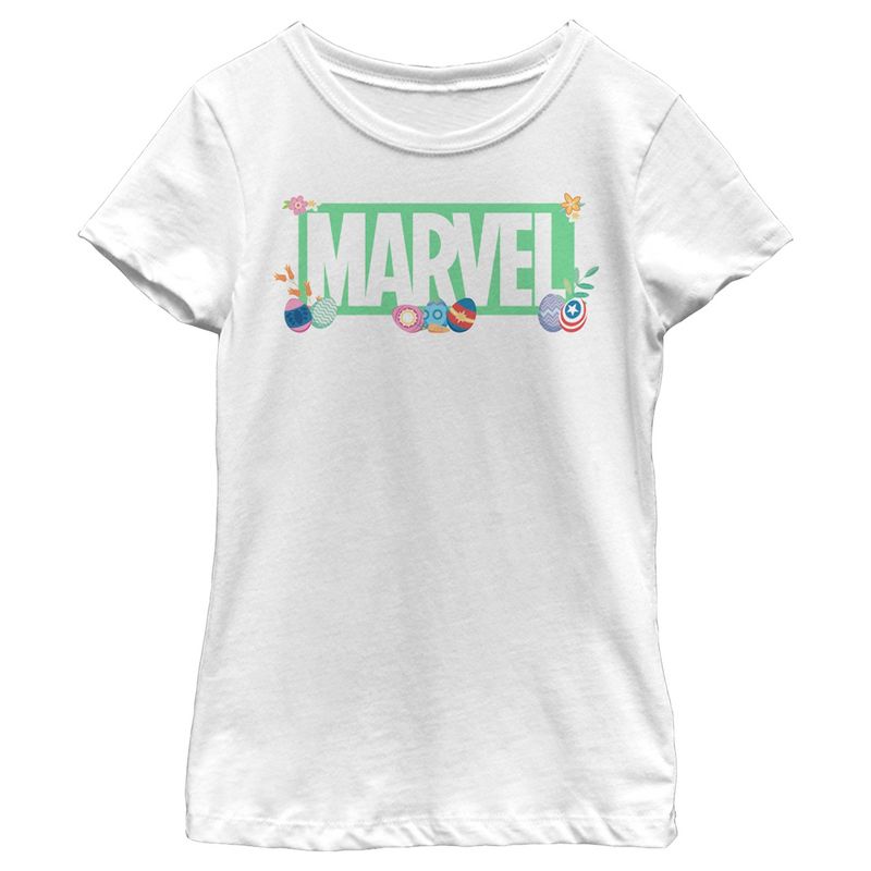Girl's Marvel Easter Themed Logo T-Shirt, 1 of 5