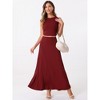 Allegra K Women's Two Piece Ribbed Knit Crew Neck Short Sleeve Cropped Top and Elastic Waist A-Line Midi Skirt Set - 3 of 4