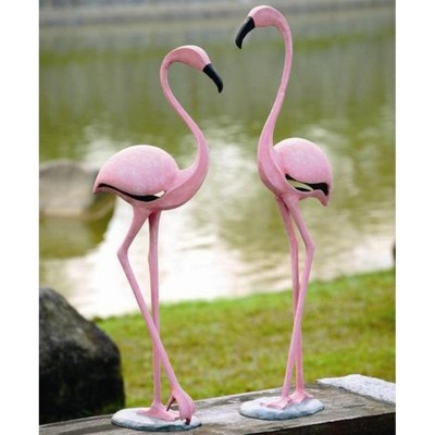 SPI Home Pink Flamingo Pair – Set of 2 Cast Metal Outdoor Bird Statues for Garden, Patio, Lawn, or Tropical Landscape Decor