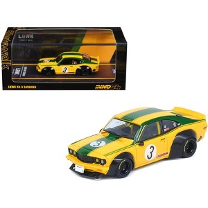 Mazda RX-3 Liberty Walk RHD (Right Hand Drive) #3 "Savanna" Yellow with Green Stripes 1/64 Diecast Model Car by Inno Models - 1 of 4