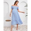 Maternity Dress Summer Ruffle Short Sleeve Square Neck Smocked Midi Dress Baby Shower Photoshoot - 4 of 4