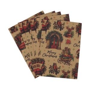 Unique Bargains Gift Wrap Paper Christmas Yellow Kraft 27.56"x19.69" 5Pcs - 1 of 4