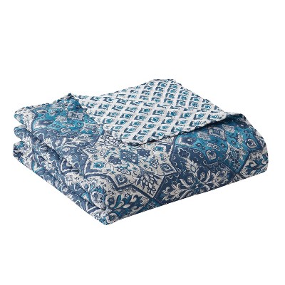 Blue Boho Medallion Reversible Full Microfiber Quilt Set