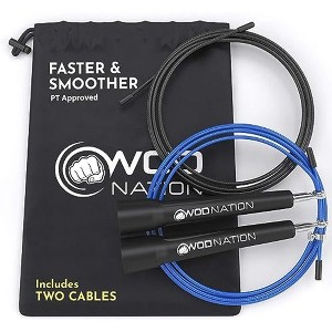 WOD Nation Adjustable Speed Jump Rope For Men, Women & Children - Blazing Fast Fitness Skipping Rope Perfect for Boxing - Black - 1 of 4