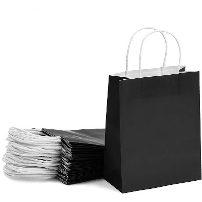 25 pcs 8"x3.9"x10" Black Kraft Paper Gift Bags, Party Favor, Shopping Bags with Handles