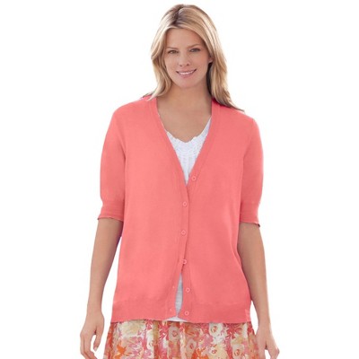 Woman Within Plus Size Lightweight Short Sleeve V-Neck Cardigan