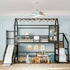 KWPZQEB Twin/Full Size Loft Bed, Metal Bed Frame with Slide & Stairs, Kid Playhouse with Storage Shelves & House-shaped Roof, Noise-free Design - 2 of 4