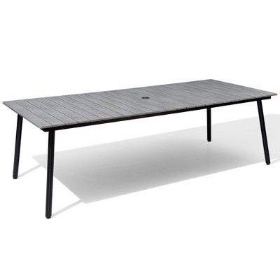 Crestlive Products Outdoor Dining Table Patio Dining Table with Wooden-Like Top and Aluminum Frame, Rectangular Table with Umbrella Hole