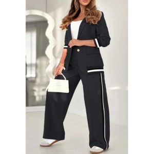 Clotth Women's Solid Color Ribbed Set - Lapel Tops And High Rise Straight Leg Pants, 2 Piece Set, Top set with Pockets - 1 of 4
