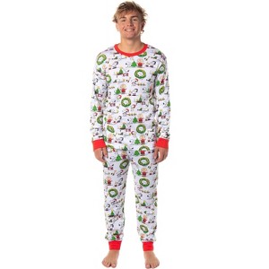 Peanuts Boys' Christmas Santa Snoopy Charlie Brown Characters Pajama Set White - 1 of 4