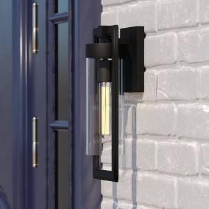 VAXCEL Malmo 1 Light Dusk to Dawn Matte Black Contemporary Outdoor Wall Lantern Clear Cylinder Glass - 1 of 4