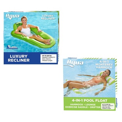 Aqua Leisure Water Inflatable 4-in-1 Pool Hammock Floating Lounger, Lime Green & Luxury Water Recliner Lounge Pool Float with Headrest, Lime Floral