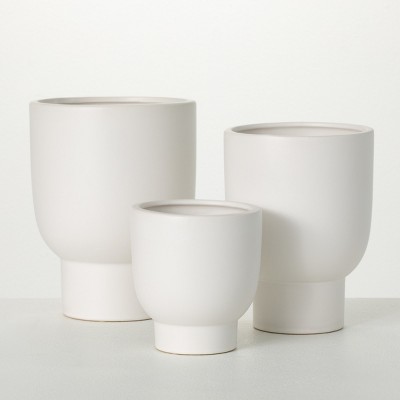 Sullivans 5", 7.5" & 8.25" Contoured Platform Planters Set of 3, White