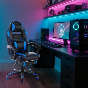 Gaming Chair, PU Leather Computer Office Chair with Footrest &Headrest & Lumbar Support - 1 of 4