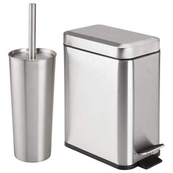 Mdesign Patton Steel/plastic Toilet Bowl Brush And 1.7 Gal Trash Can Set, 2  Pieces - White Marble : Target