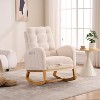 Akoasm Modern Rubber Wood Rocking Chair With High Back, Footrest For Living Room & Bedroom-Cream White - 4 of 4