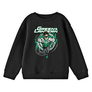 Green Lantern Flying Superhero Boy's Black Long Sleeve Shirt-xl