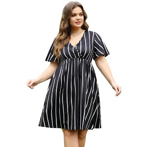 Women's V Neck A-Line Knee Length Wrap Dress Swing Dresses - 1 of 1