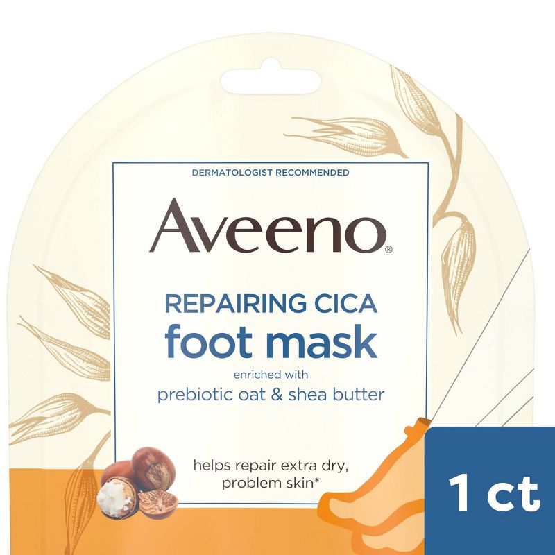Aveeno Repairing CICA Foot Mask with Prebiotic Oat & Shea Butter for Extra Dry Skin, Fragrance Free, 1 of 12