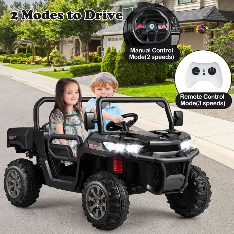 Costway 24V Ride on Dump Truck Electric 2-Seater Kids UTV w/Dump Bed & Bight Lights and Remote Control Rocking Function Red, 2 of 8