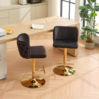 NicBex Swivel Bar Stools Set of 2 with Tufted Backrest,Counter Stools with Gold Base,Adjustable Height Velvet Island Chairs for Home,Bar