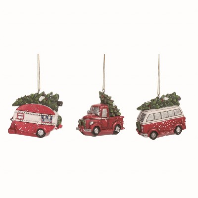 Transpac Resin Camper/Truck/Van Ornament Set of 3 Christmas Home Decorations