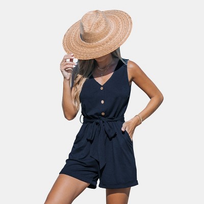 Women's Chic Navy Romper for Breezy Beach Days - Cupshe