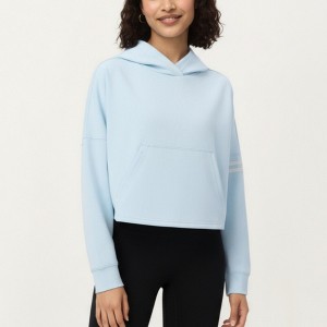 Anna-Kaci Active Women's Long Sleeve Cropped Hoodie with Kangaroo Pocket and Striped Sleeve Detail - 1 of 4