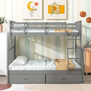Twin Over Full Bunk Bed with Storage Drawers, Ladder and Safety Guard Rails - 1 of 4