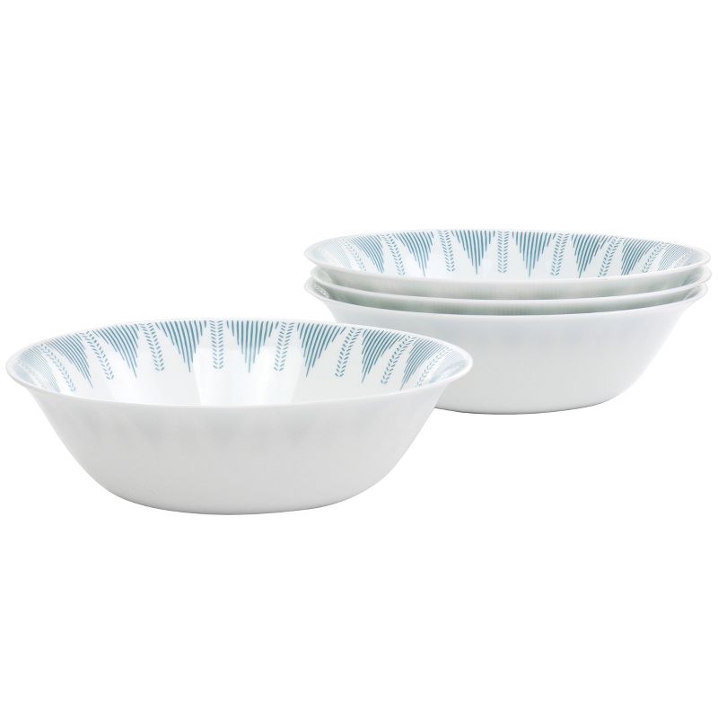 Gibson Piper Point 4 Piece 6.5 Inch 19oz Round Tempered Opal Glass Fruit Bowl Set in Blue, 1 of 6