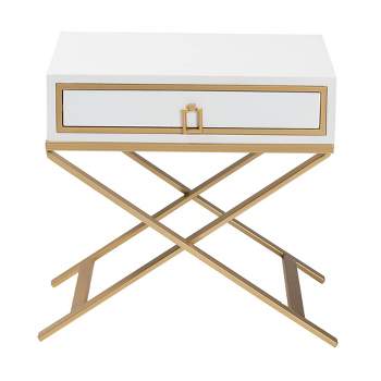 Lilibet Wood and Metal 1 Drawer End Table White/Gold - Baxton Studio