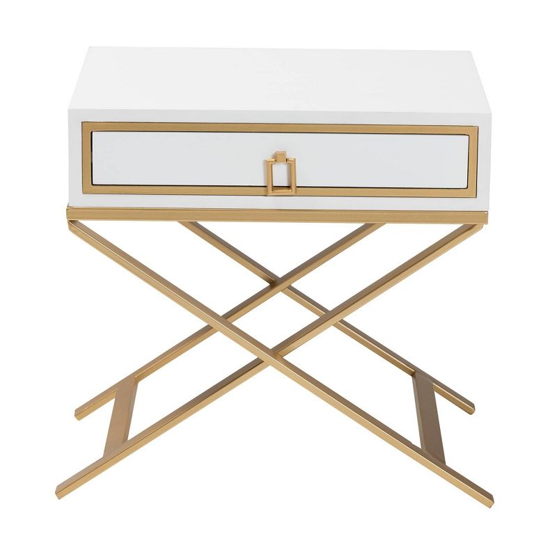 Lilibet Wood and Metal 1 Drawer End Table White/Gold - Baxton Studio, 1 of 12