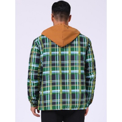 INSPIRE CHIC Men's Quilted Drawstring Hooded Zipper Padded Plaid Jacket Green Khaki Large — фото 3