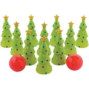 Fun Express Holiday Christmas Bowling Game Set Includes 10 pins and 2 balls Christmas Party Games - 1 of 2