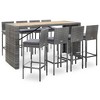 vidaXL 9-Piece Patio Bar Set in Gray - Outdoor-Friendly Acacia Wood and Poly Rattan Construction with Padded Seat Cushions and Easy-Assembly Design - 2 of 4