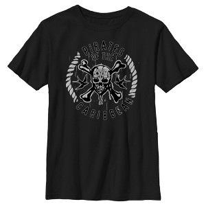 Boy's Pirates of the Caribbean: Curse of the Black Pearl Black and White Rope Skull Logo T-Shirt - 1 of 4