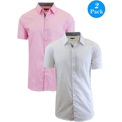 Galaxy By Harvic Men's Short Sleeve Slim Fit Button Down Dress Shirt-2 Pack