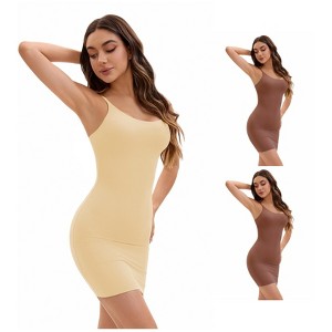 INSPIRE CHIC Women's 3 Packs Adjustable Spaghetti Strap Cami Full Slips Tummy Control Under Dress Nightwear - 1 of 4