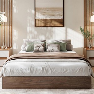 Twin TwinXL Full Queen King Size Modern Minimalist Floor Standing Bed Frame With Wooden Slat & Support - 1 of 4