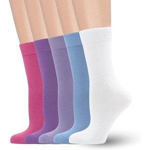 SERISIMPLE Women Soft Thin Viscose Bamboo Crew Socks, Fit Stretchy Casual, Business, Dress Calf Sock Large White 5 Pairs - 1 of 4