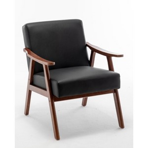 APRILSOUL Mid-Century Accent Chair - Solid Wood Frame, Thick Backrest, Wingback Lounge - 1 of 4